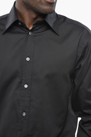 Cotton and Silk Solid-Color Shirt with French Collar