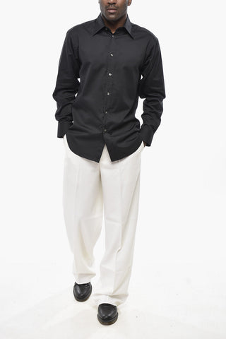 Cotton and Silk Solid-Color Shirt with French Collar