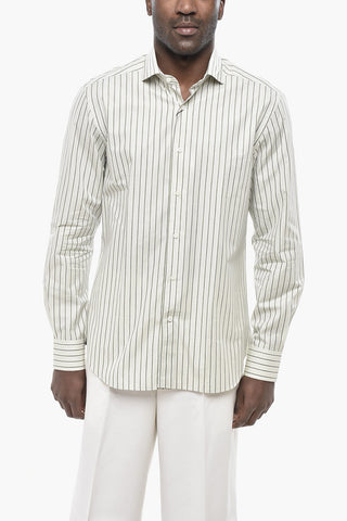 Cotton Poplin Striped Shirt with French Collar