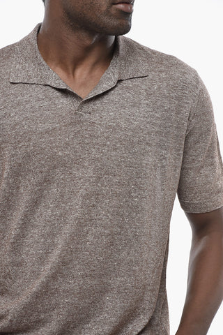 Poloshirt aus Baumwolle und Leinen mit offenem Kragen