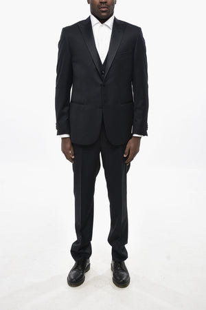 Three-Piece Virgin Wool Suit CERIMONIA with Double Vents, Peak Lapel and Waistcoat