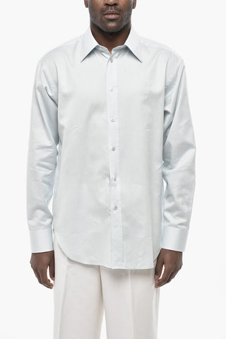 Cotton and Silk Solid-Color Shirt with French Collar