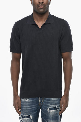 Poloshirt Aus Leinen Und Baumwolle Mit Offenem Kragen Und Chevron-Muster