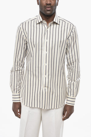 Striped Cotton Poplin Shirt With French Collar