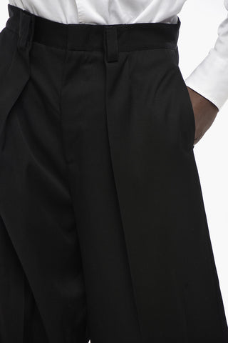 Pantaloni A Gamba Larga in Lana Vergine ad 1 Pince