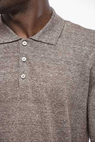 Polo a 3 Bottoni in Cotone e Lino
