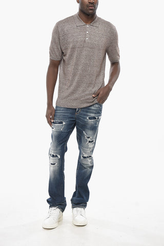 Polo a 3 Bottoni in Cotone e Lino