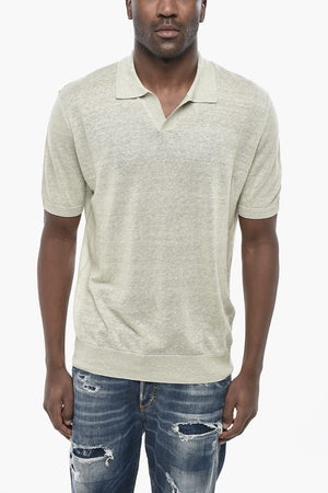 Poloshirt aus Leinenmischung mit offenem Kragen