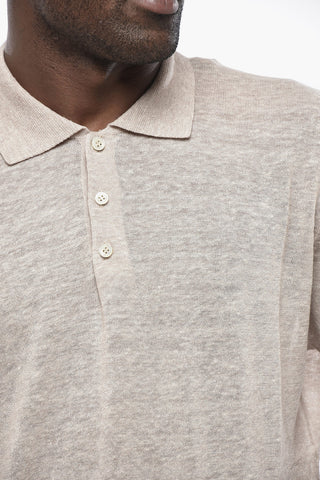 Polo a 3 Bottoni in Cotone e Lino