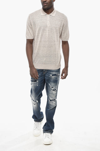 Polo a 3 Bottoni in Cotone e Lino