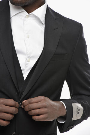 CC COLLECTION Dreiteiliger Anzug Aus Schurwolle Mit Weste, Zwei Rückenschlitze Und Spitzrevers