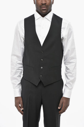 CC COLLECTION Dreiteiliger Anzug Aus Schurwolle Mit Weste, Zwei Rückenschlitze Und Spitzrevers