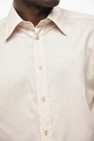 Cotton and Silk Solid-Color Shirt with French Collar