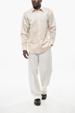 면과 실크 혼방 단색 셔츠 프렌치 칼라