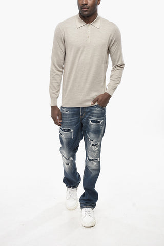 Three-Button Cashmere-Blend Sweater with Polo Collar