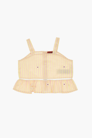 Zweifarbiges Gestreiftes Top Mit Bestickten Blumen