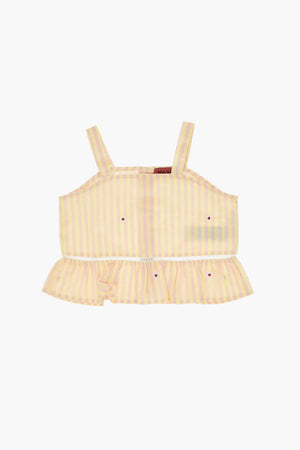 Bicolour Striped Top with Embroidered Flowers
