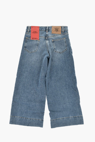 Cropped Wide-Leg Jeans with Logo Button