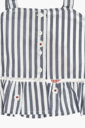 Top a Righe Bicolore con Fiori Ricamati