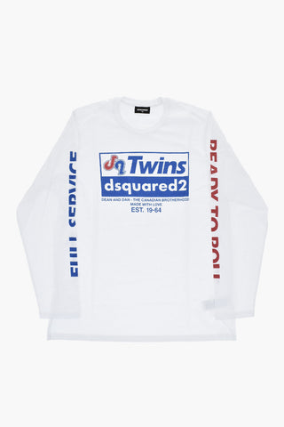 T-shirt Girocollo Slouch Fit a Maniche Lunghe con Maxi Logo Frontale