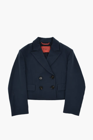 로고 버튼 장식의 더블 브레스트 재킷