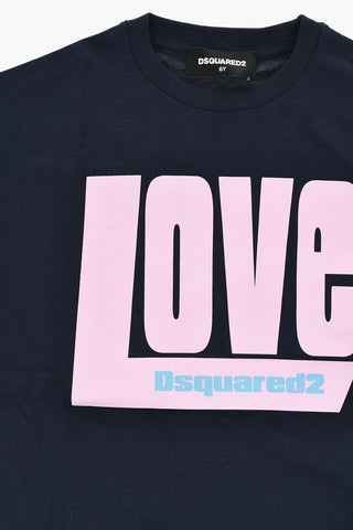 T-shirt Girocollo in Cotone con Stampa Love in Rilievo