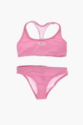 Solid-Color Bikini with Printed Logo