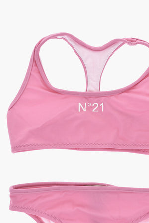Bikini in Tinta Unita con Logo Stampato