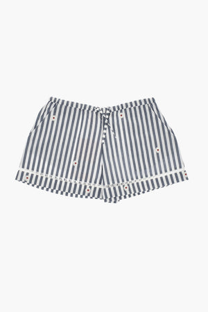 Striped Shorts with Floral Embroidery