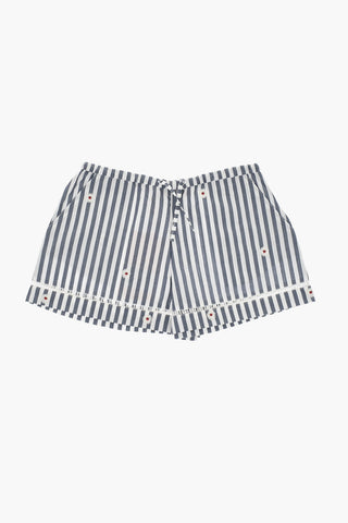 Striped Shorts with Floral Embroidery