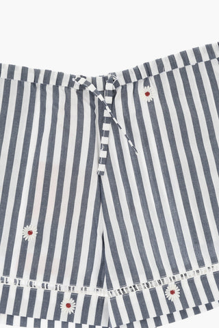 Striped Shorts with Floral Embroidery