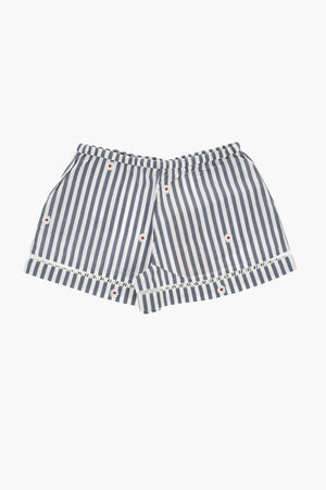 Striped Shorts with Floral Embroidery