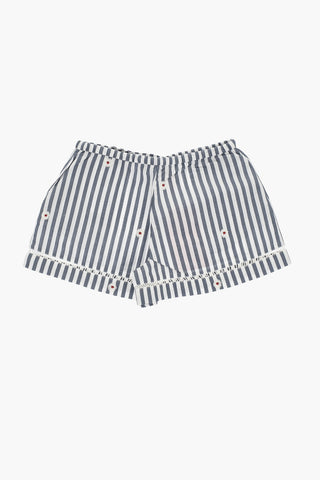 Striped Shorts with Floral Embroidery