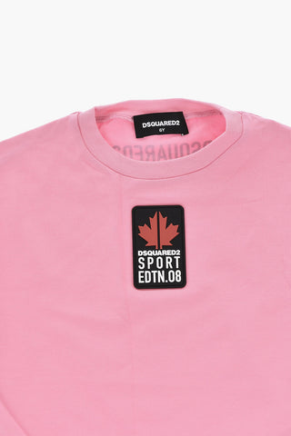 Crewneck T-Shirt in Solid Color with Logo Patch