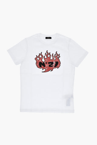 T-Shirt mit Rundhalsausschnitt in Uni mit Frontprint