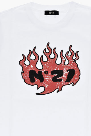 T-Shirt mit Rundhalsausschnitt in Uni mit Frontprint