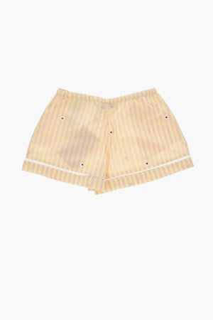 Two-Tone Striped Shorts With Floral Embroidery