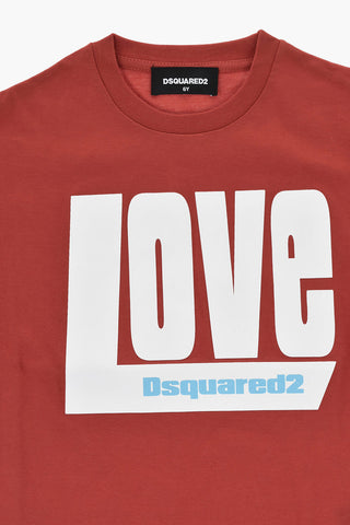 T-Shirt Girocollo in Jersey di Cotone con Stampa Love Dsquared