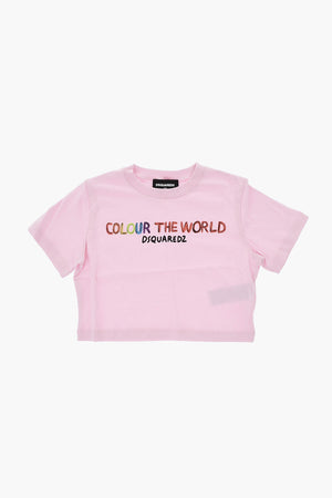 T-Shirt Girocollo COLOUR THE WORLD in Jersey di Cotone Stampata