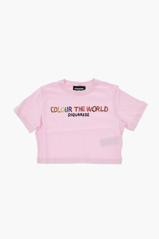 T-Shirt Girocollo COLOUR THE WORLD in Jersey di Cotone Stampata
