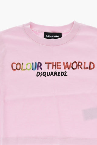 T-Shirt Girocollo COLOUR THE WORLD in Jersey di Cotone Stampata