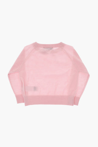 자수 하트가 있는 울 크루넥 스웨터