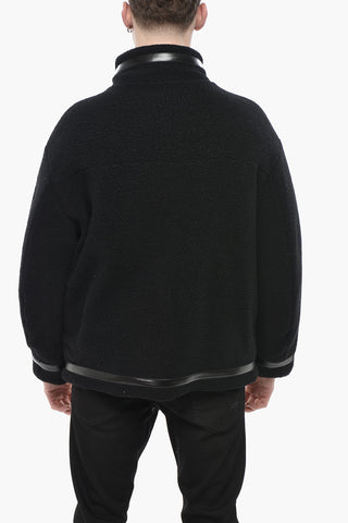 Einfarbige Daunenjacke mit Außenseite aus Wollmischung und Kunstlederbesatz