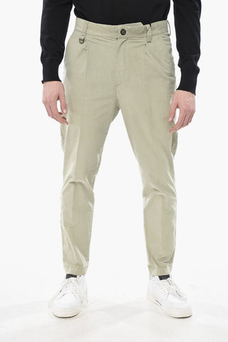 Velour Chino Trousers with Single Pleat and Belt Loops
