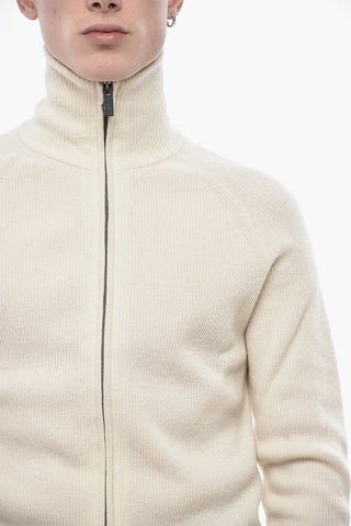 Maglia in Lana Vergine a Costine Full Zip