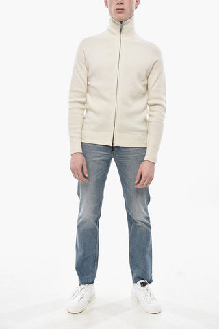 Maglia in Lana Vergine a Costine Full Zip