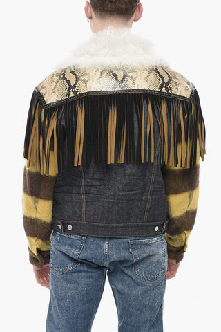 Giubbotto Western Mesh Up in Multi Tessuto con Frange 