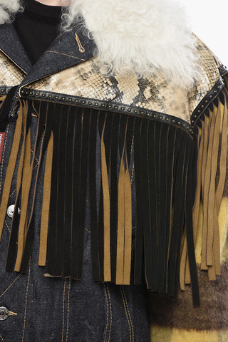 Giubbotto Western Mesh Up in Multi Tessuto con Frange 