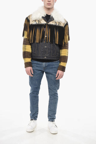 Giubbotto Western Mesh Up in Multi Tessuto con Frange 