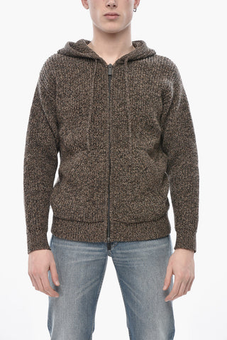 Maglia Full Zip in Lana Vergine Melange con Cappuccio